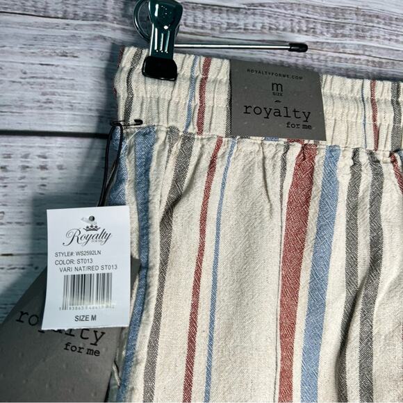Royalty For Me Linen Blend Striped Shorts Medium Raw Frayed Hem NEW - Picture 3 of 8